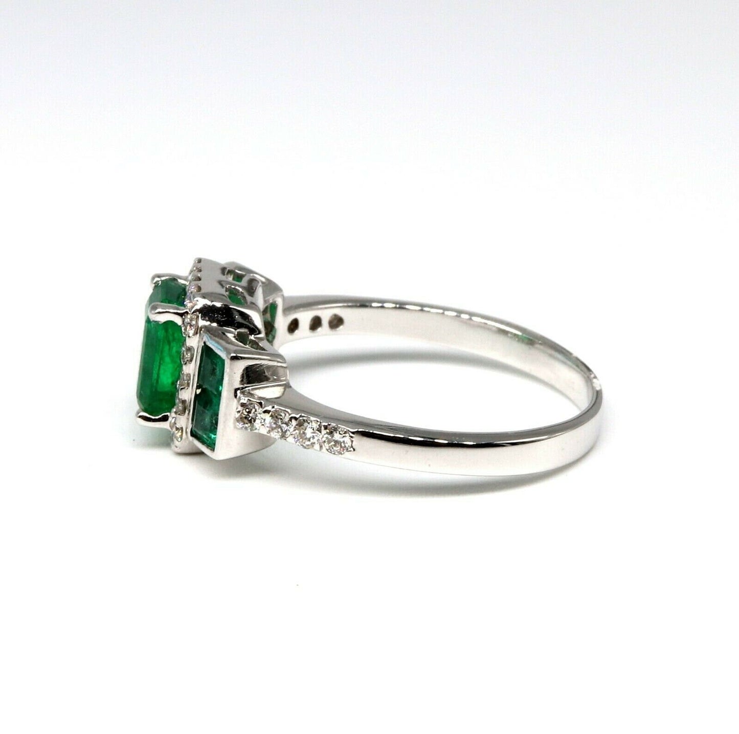 Handmade Emerald Cut Emerald & White Ring 18K Gold