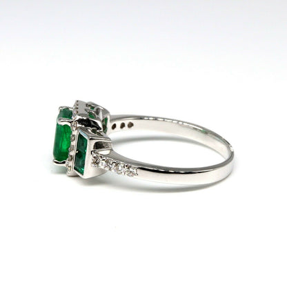 Handmade Emerald Cut Emerald & White Ring 18K Gold