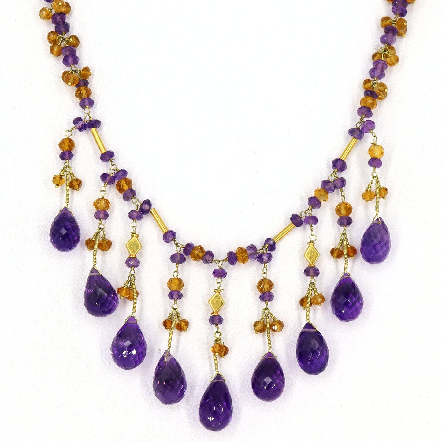 Purple Amethyst Citrine Gemstone Yellow Necklace 18K Gold