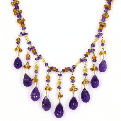 Purple Amethyst Citrine Gemstone Yellow Necklace 18K Gold