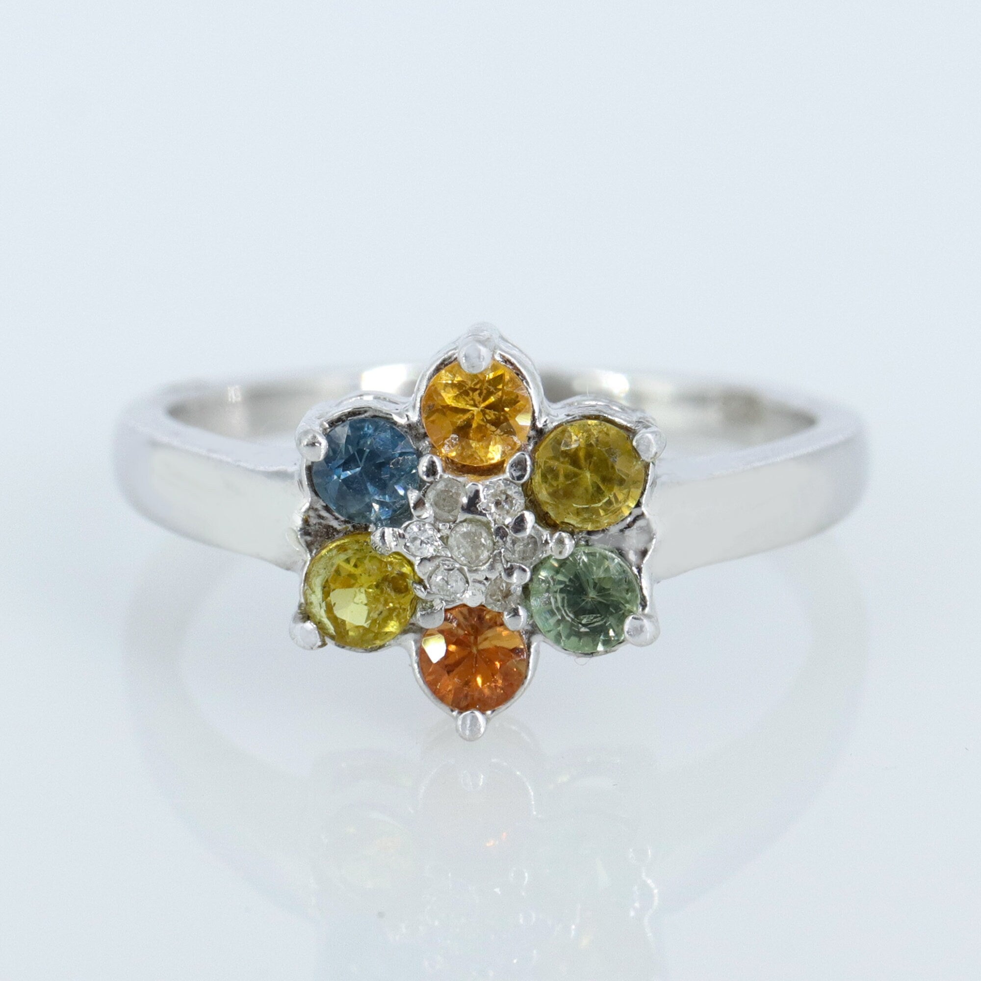 Round Cut Multi Sapphire & Ring Silver