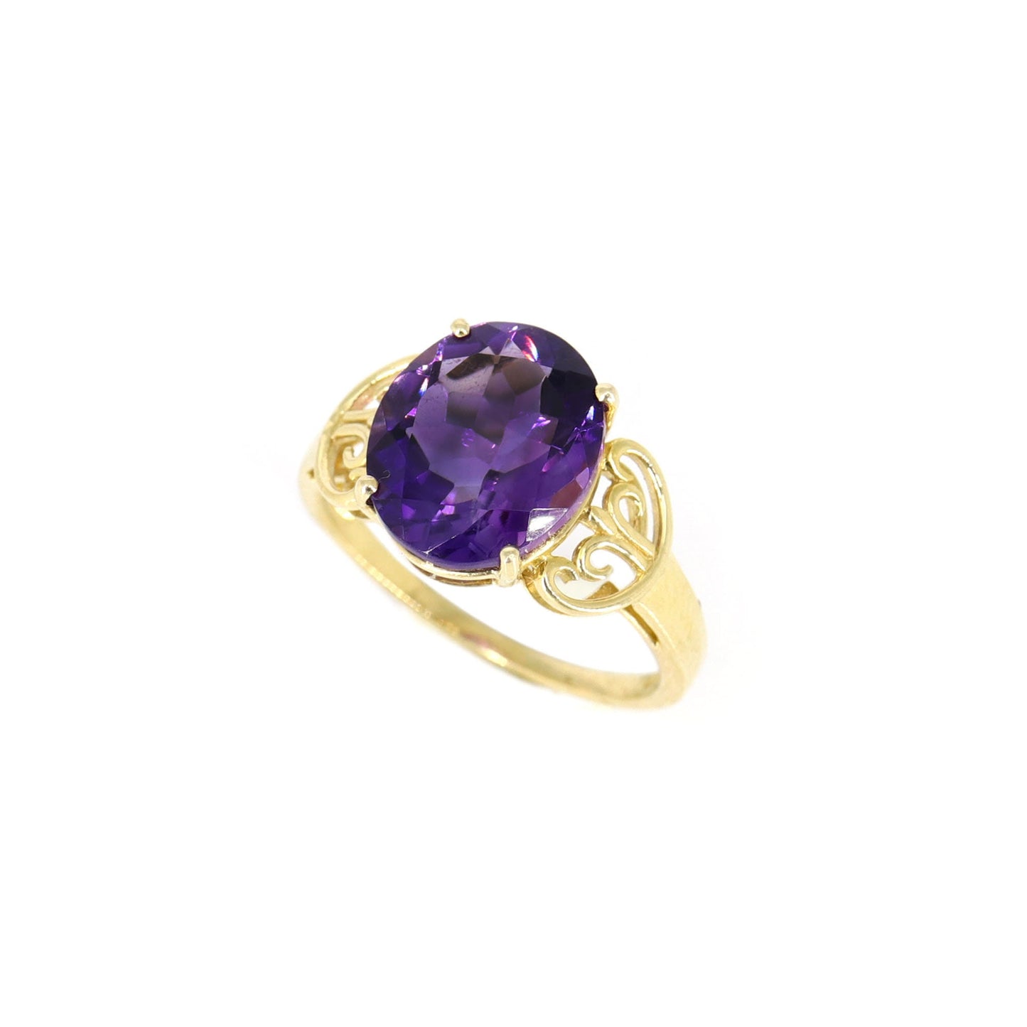 Filigree Style Yellow Purple Amethyst Ring 14K Gold