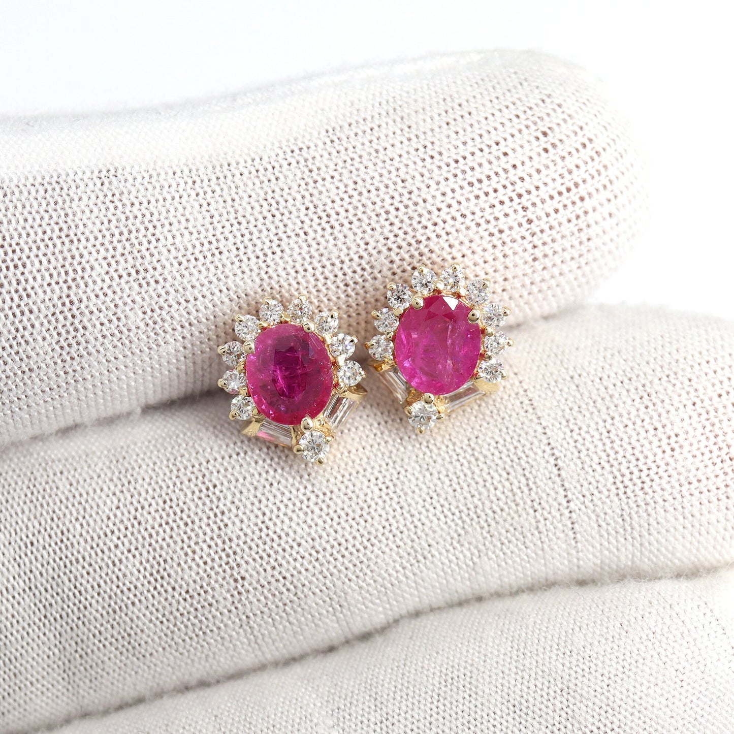 Ruby Studs Yellow Oval Cut Ruby Earring 14K Gold