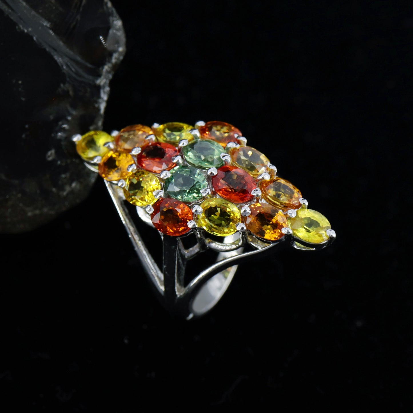 Multi Sapphire 925 Sterling Elegant Ring Silver