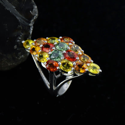 Multi Sapphire 925 Sterling Elegant Ring Silver