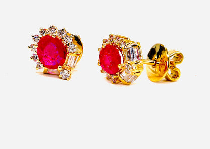 Ruby Studs Yellow Oval Cut Ruby Earring 14K Gold