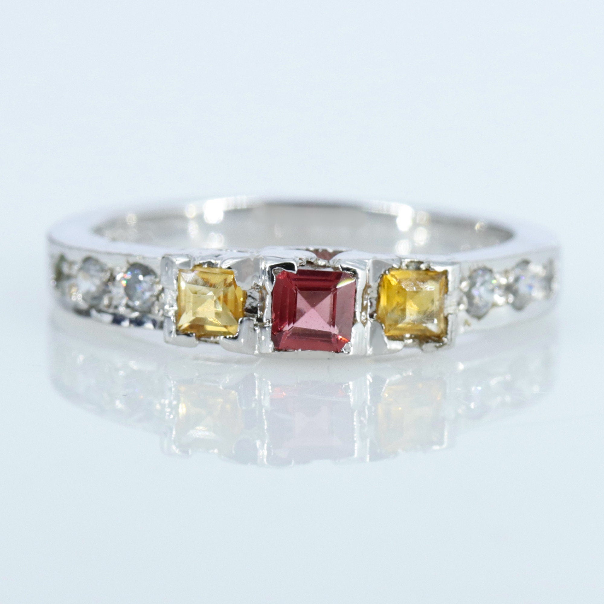 Square Cut Tourmaline American Ring Silver