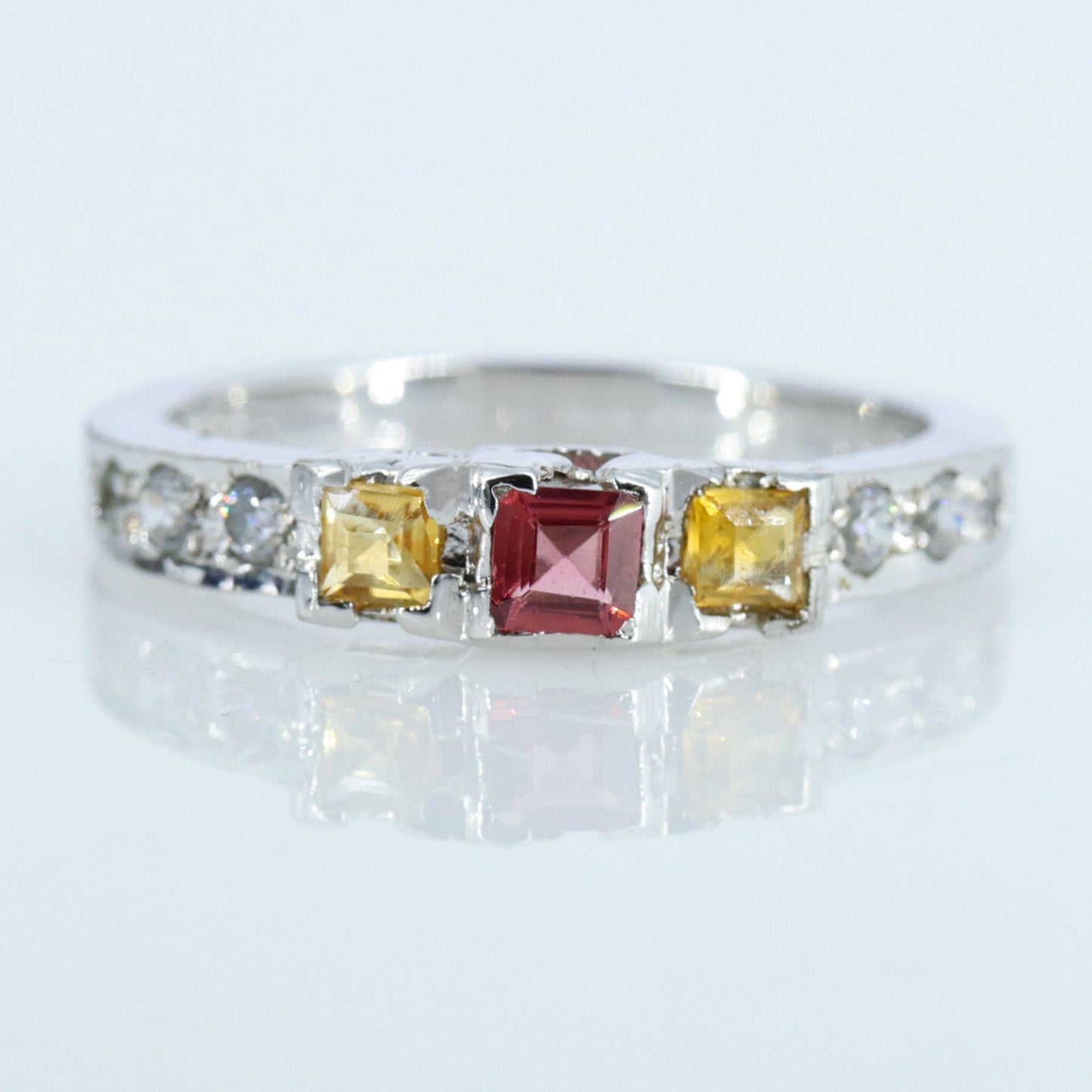 Square Cut Tourmaline American Ring Silver