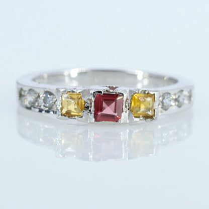 Square Cut Tourmaline American Ring Silver