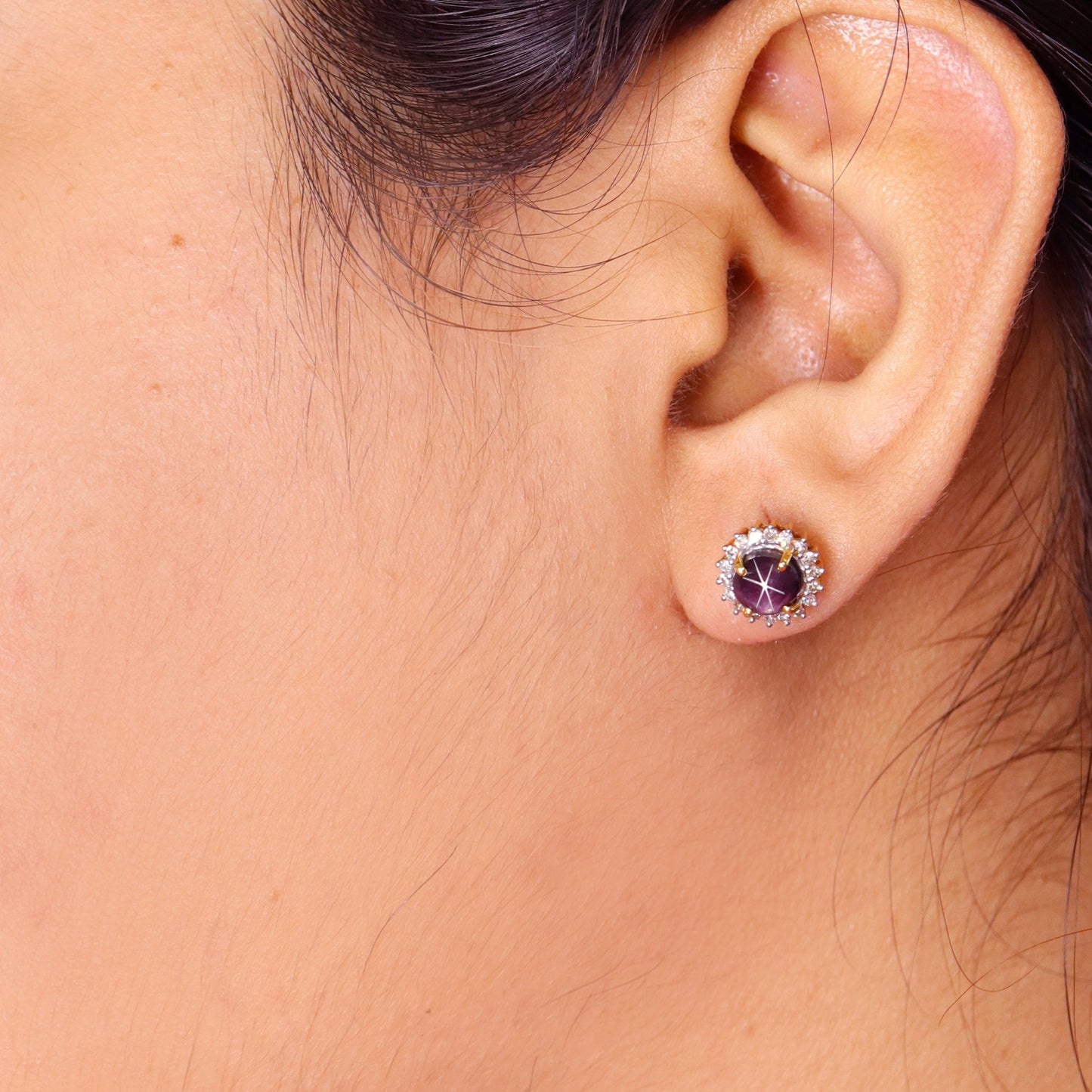 Cluster Center Stone Star Ruby Studs Yellow Birth Gemstone Stud Earring 18K Gold