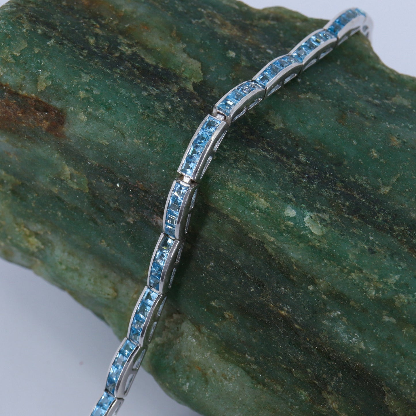 Swiss Blue Topaz Genuine Gemstones 925 Sterling Bracelet Silver