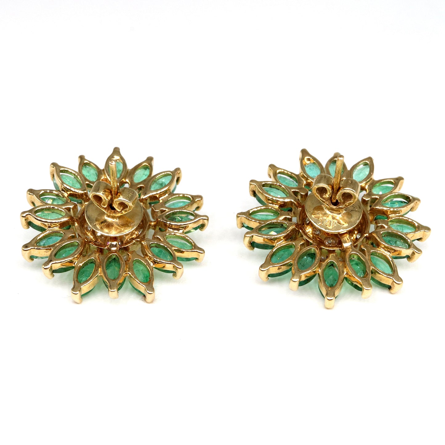 Sun Flower Design Emerald Stud Earring 14K Gold