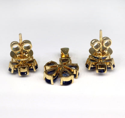 Blue Sapphire Flower Jewelry : Earring 18K Gold