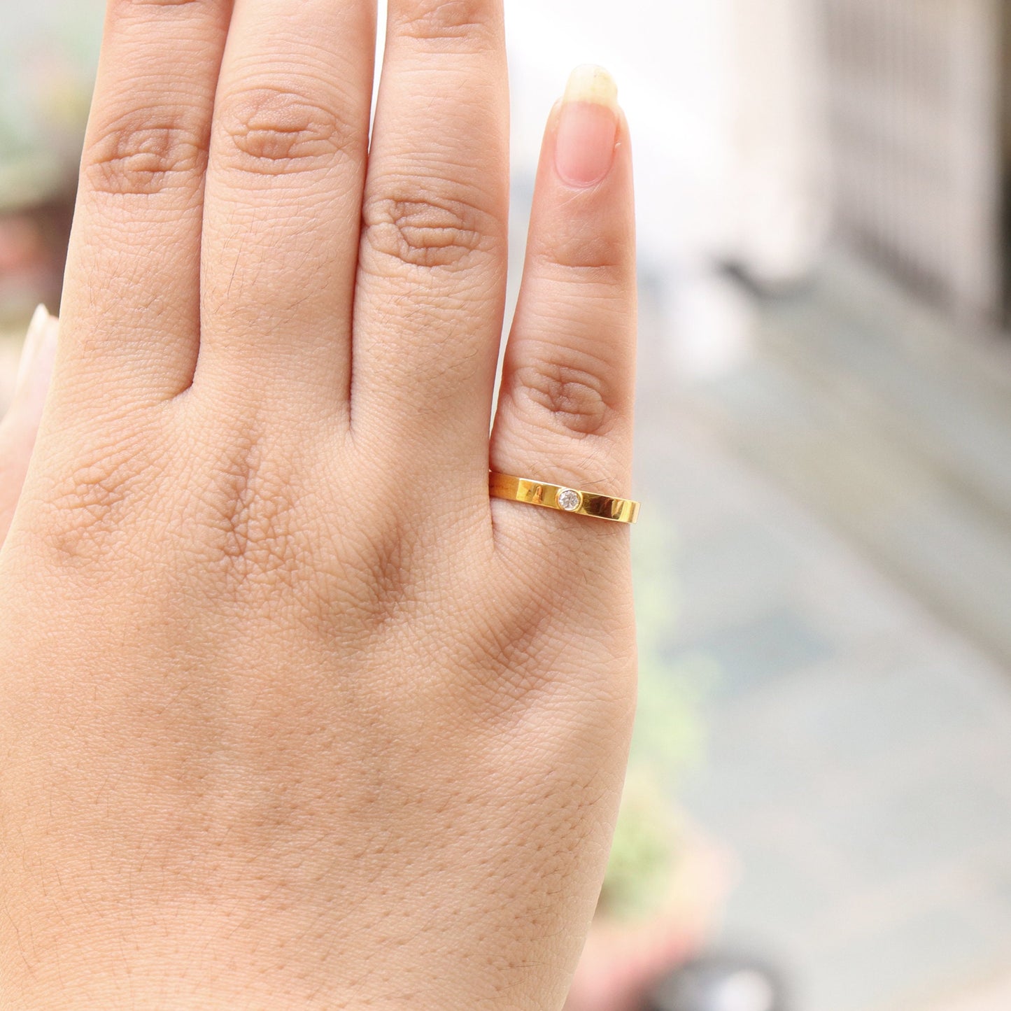 Dainty Yellow/White Band Round Cut Eternity Wedding Band Promise Ring 18K Gold