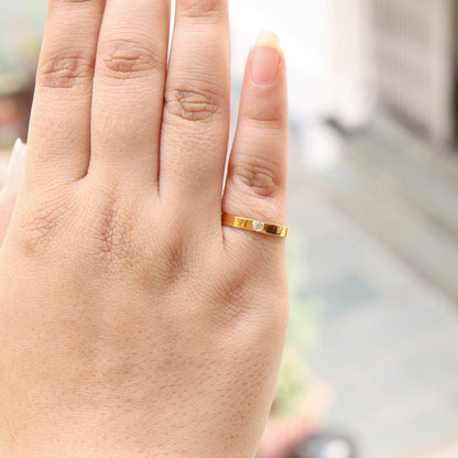 Dainty Yellow/White Band Round Cut Eternity Wedding Band Promise Ring 18K Gold
