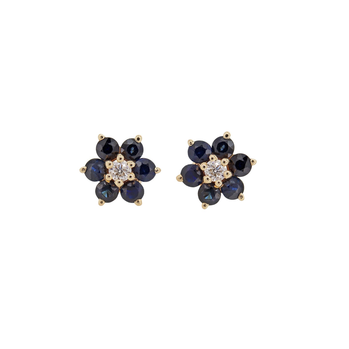 Genuine Blue Sapphire Gemstone Stud Earring 14K Gold