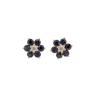 Genuine Blue Sapphire Gemstone Stud Earring 14K Gold