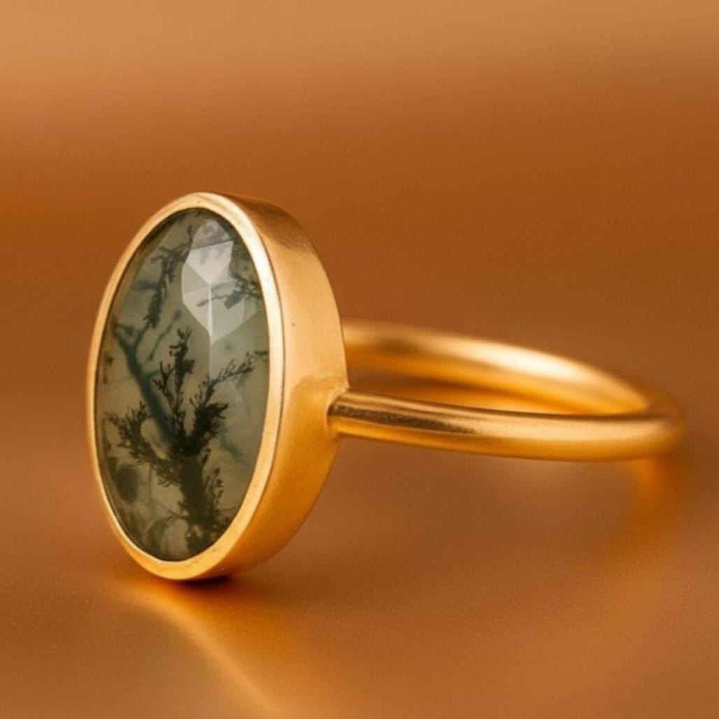 Moss Agate Engagement Ring 14K Gold