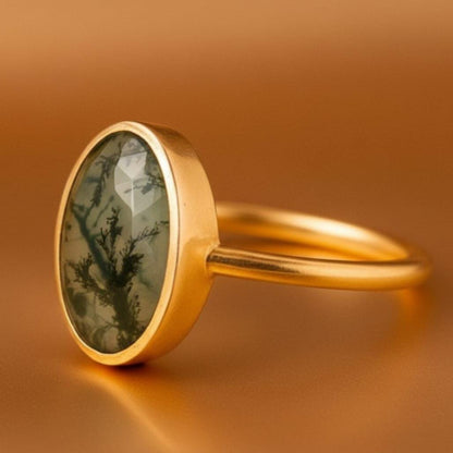 Moss Agate Engagement Ring 14K Gold
