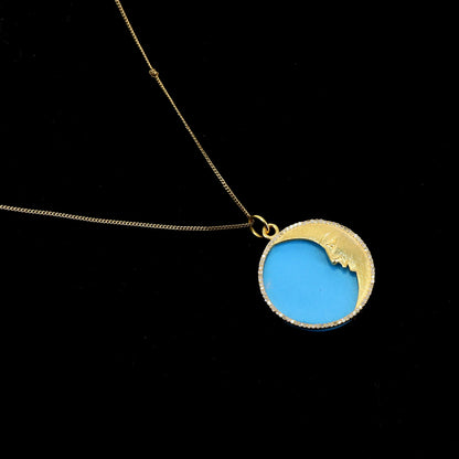 Half Moon Round Charm Turquoise Charm Pendant 14K Gold