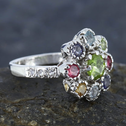 925 Sterling Multi Gemstone Ring Silver