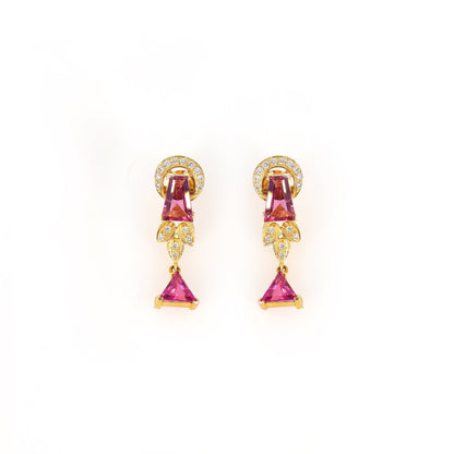 Triangle Tapered Baguette Cut Rubellite Tourmaline Earring 18K Gold