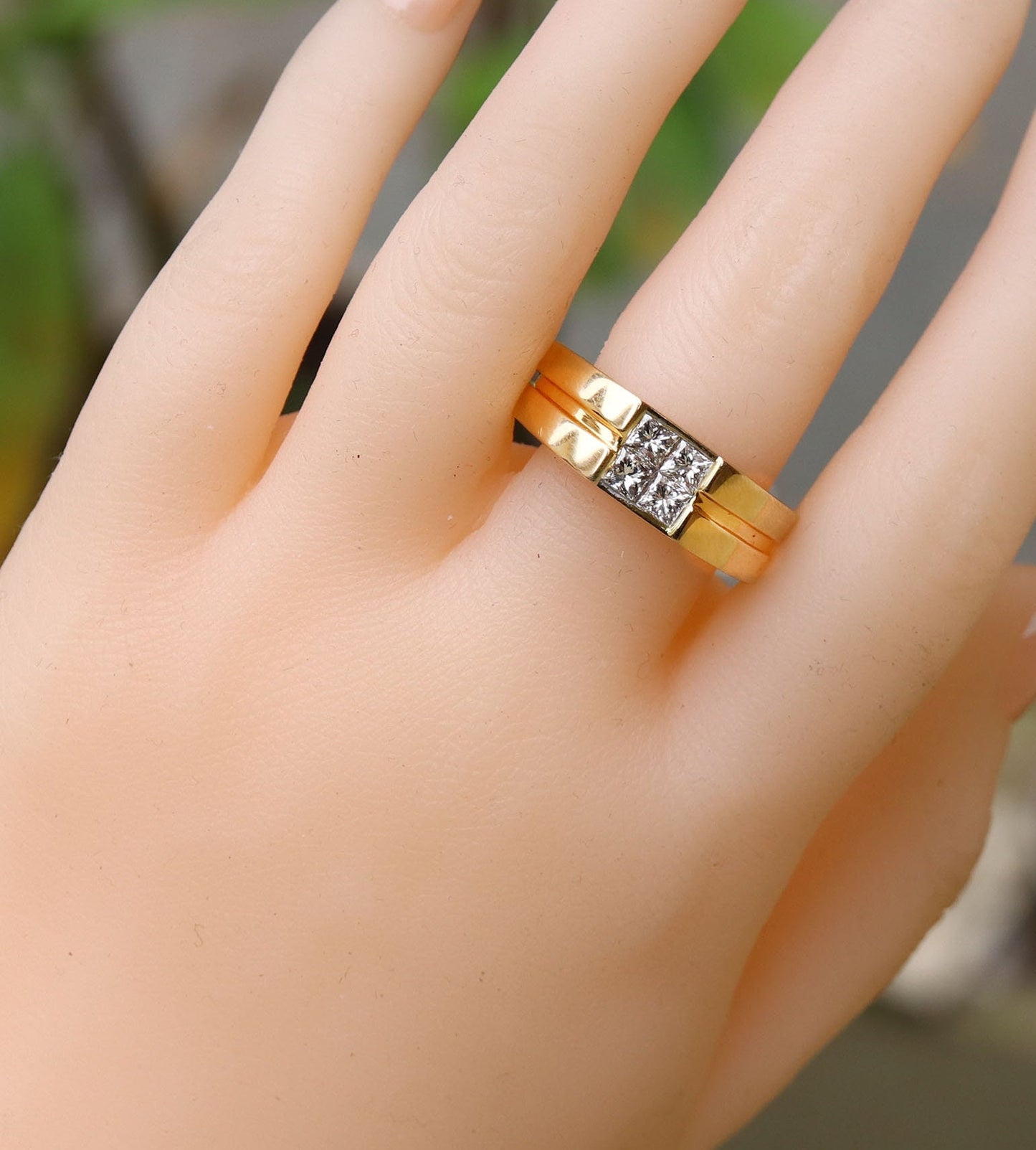1.02 Wedding Band Yellow Princess Cut Invisible Setting Ring 18K Gold