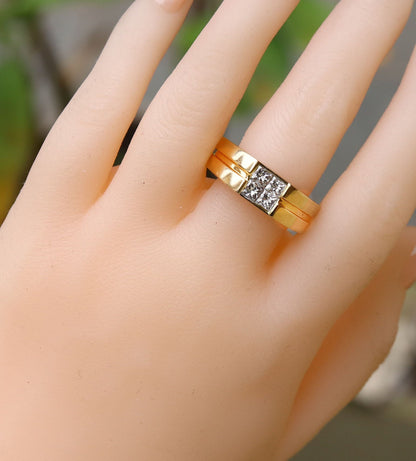 1.02 Wedding Band Yellow Princess Cut Invisible Setting Ring 18K Gold