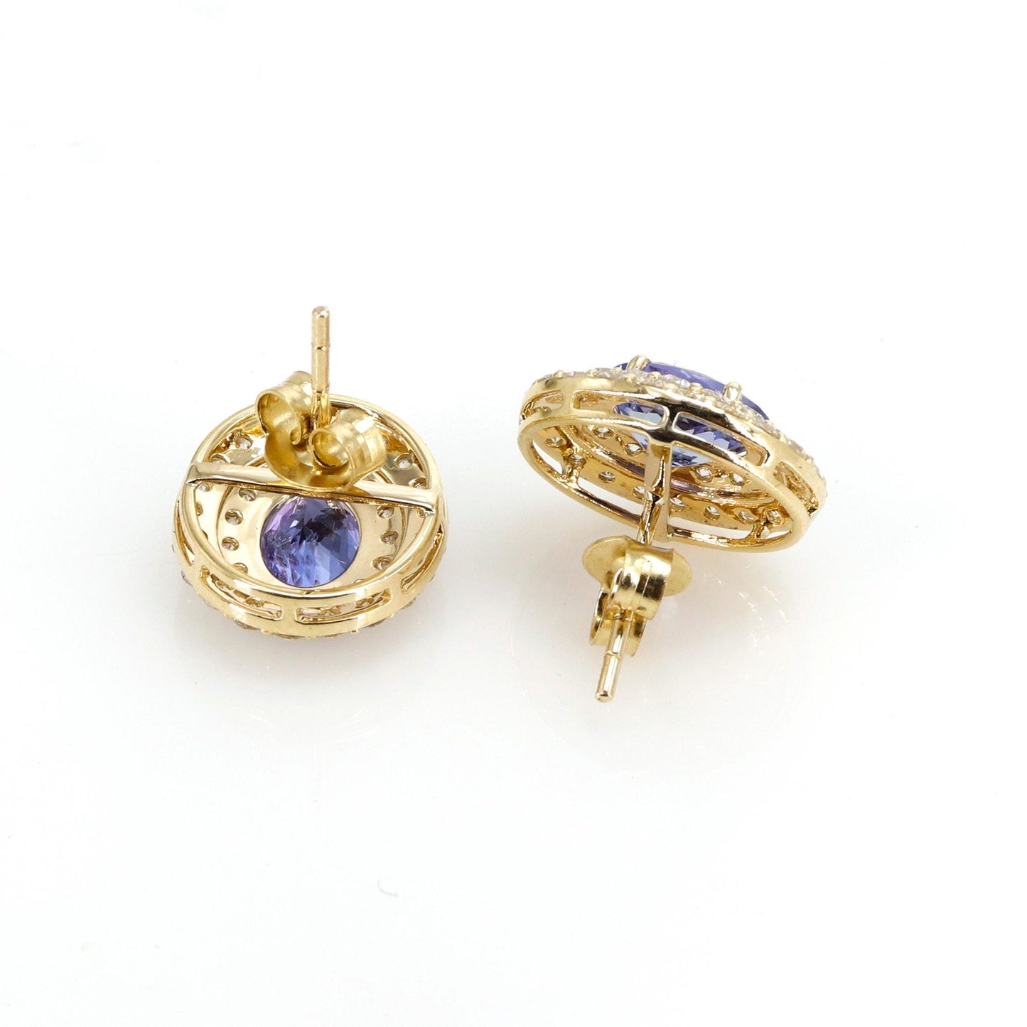 Oval Tanzanite & Double Cut Earring 14K Gold