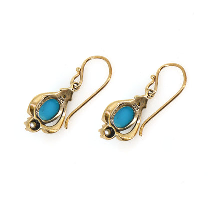 Antique Turquoise Pearl Yellow Earring Gold
