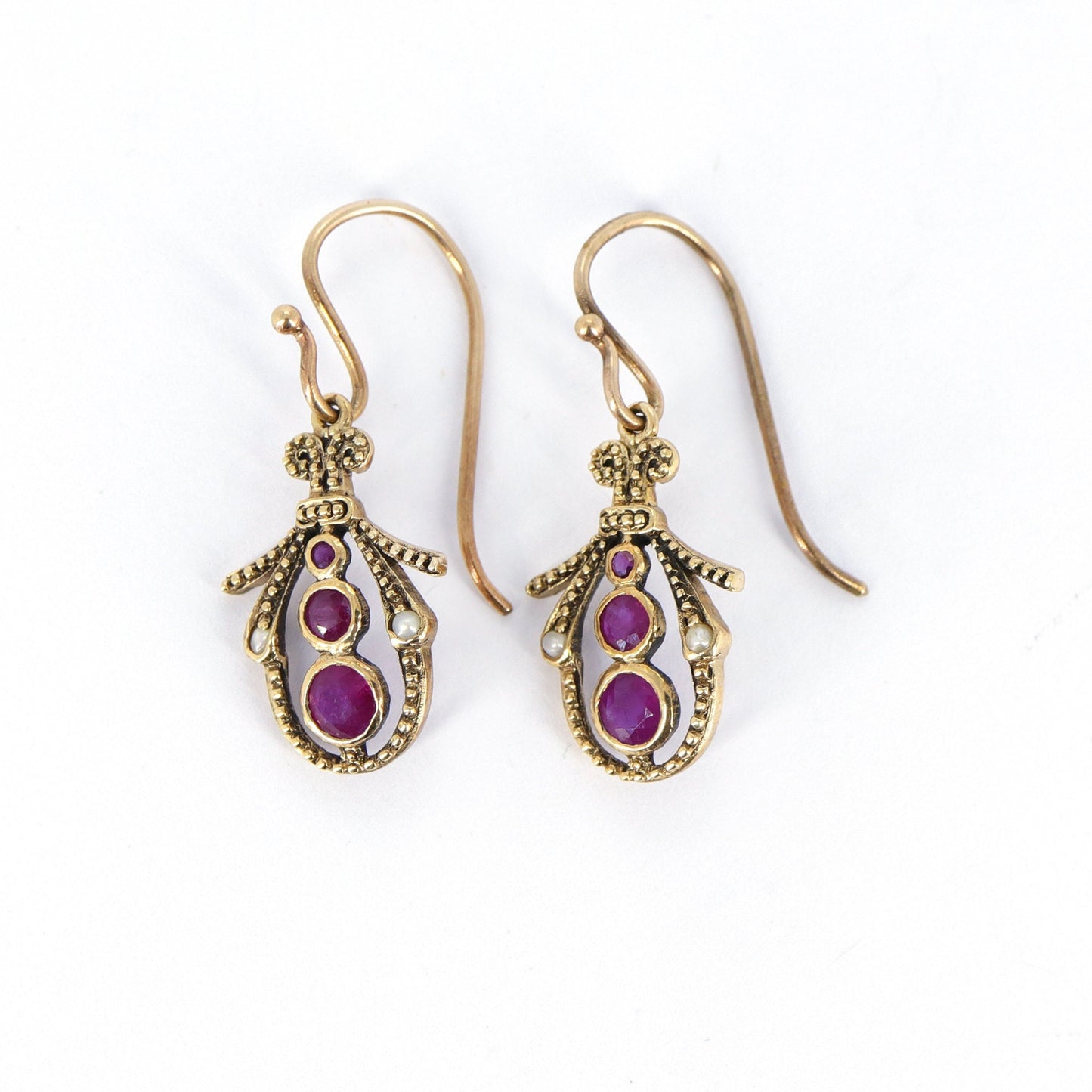 Pearl Red Ruby Earring Gold