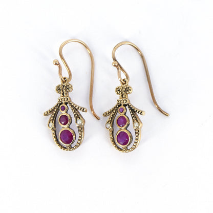 Pearl Red Ruby Earring Gold