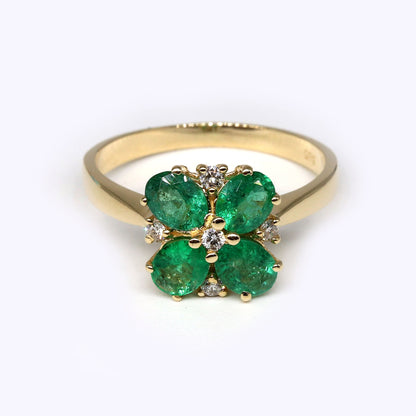 Handmade Emerald Flower Ring 14K Gold
