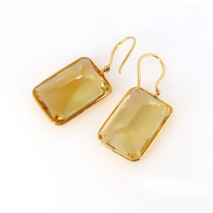 Emerald Cut Big Size Citrine Stone Earring 18K Gold