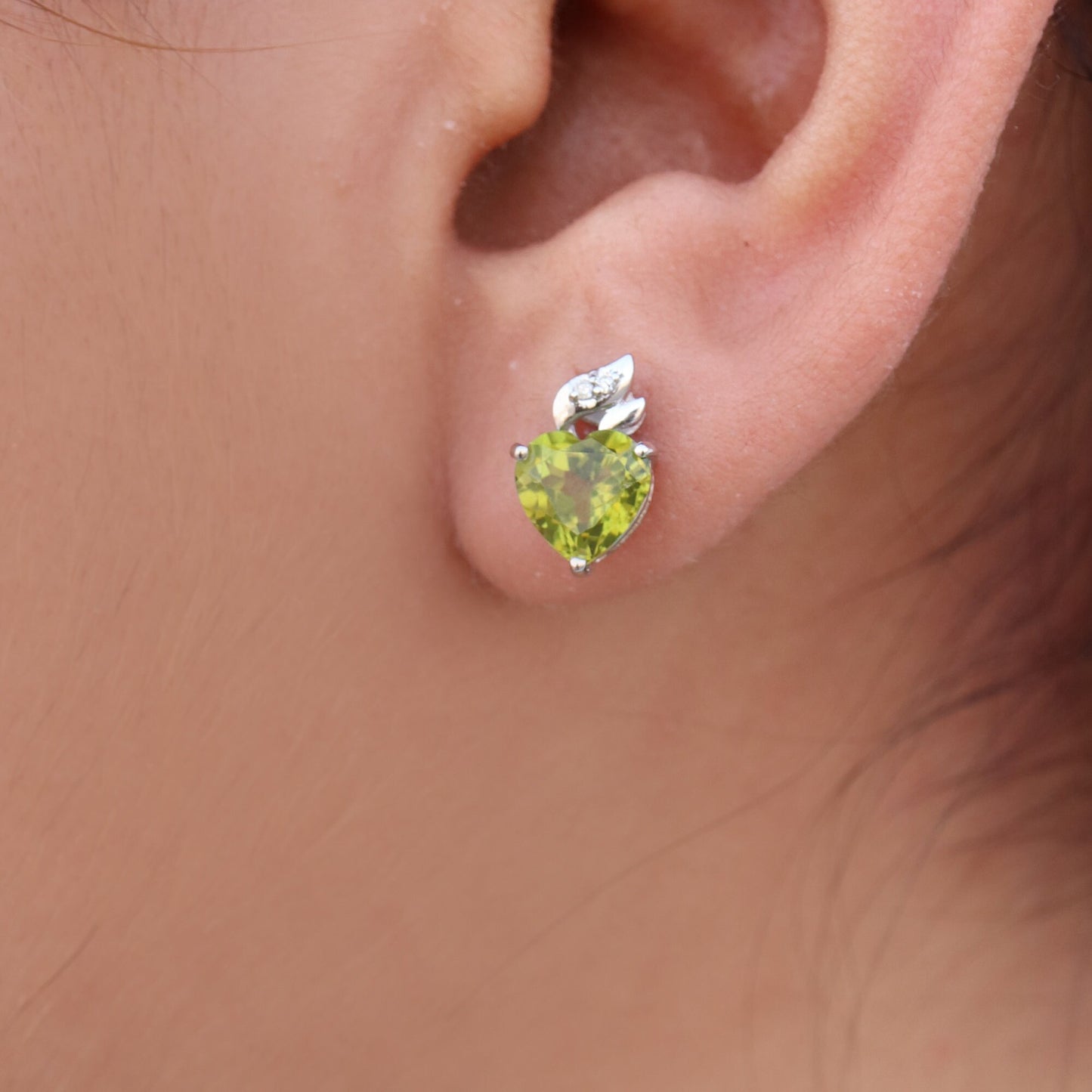 12Mm Tiny White Studded Peridot Earring 14K Gold