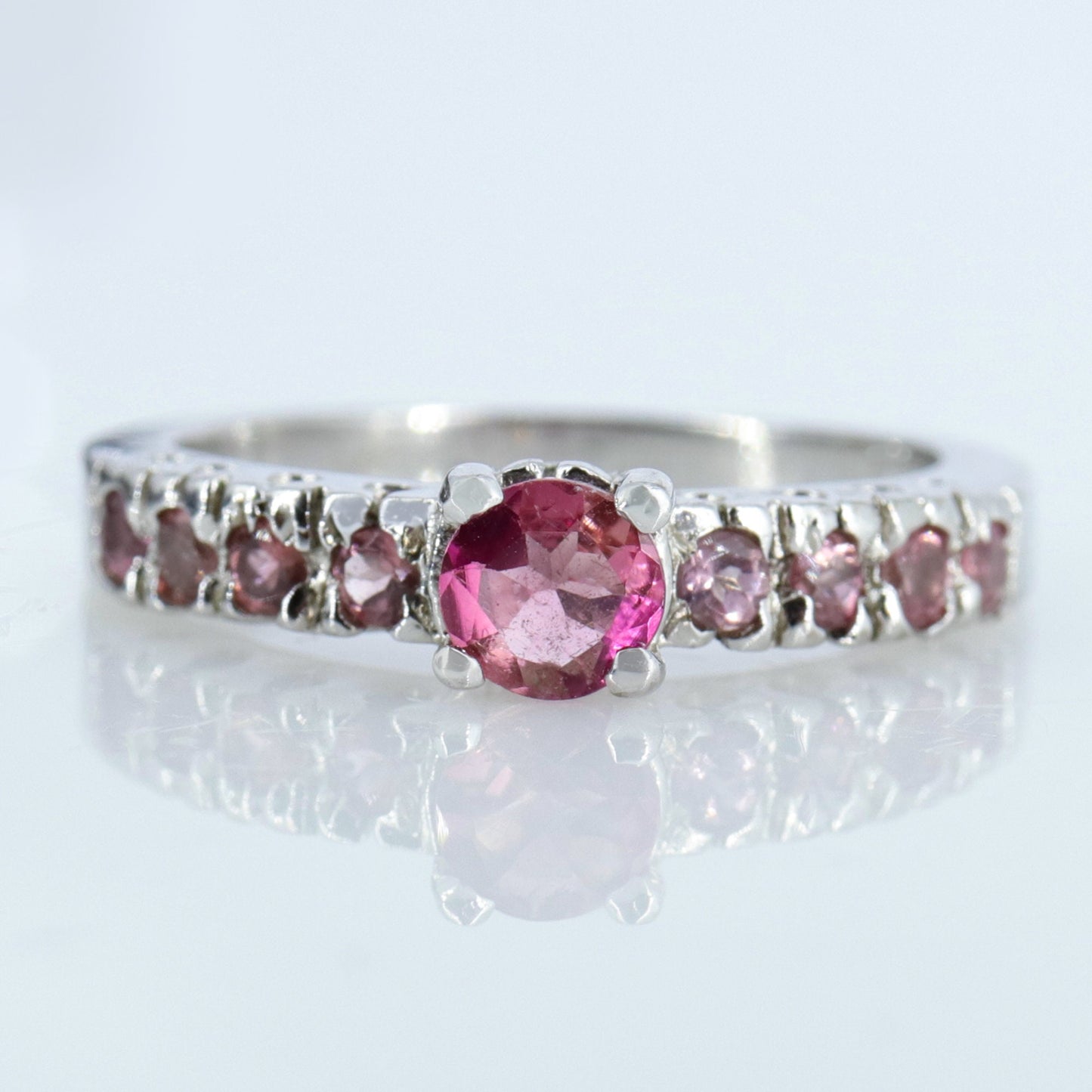 Solitaire Pink Tourmaline Ring Silver