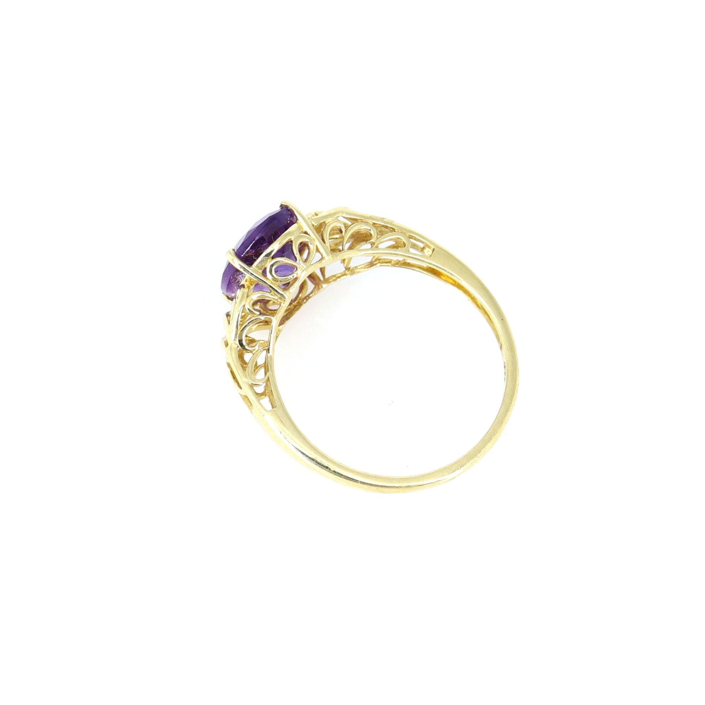 Detailed Genuine Amethyst Ring 14K Gold