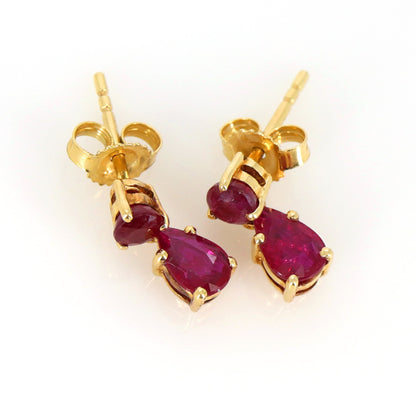 Round & Pear Cut Ruby Studs/ Yellow Dainty Studs/ 12X4Mm Size Earring 14K Gold