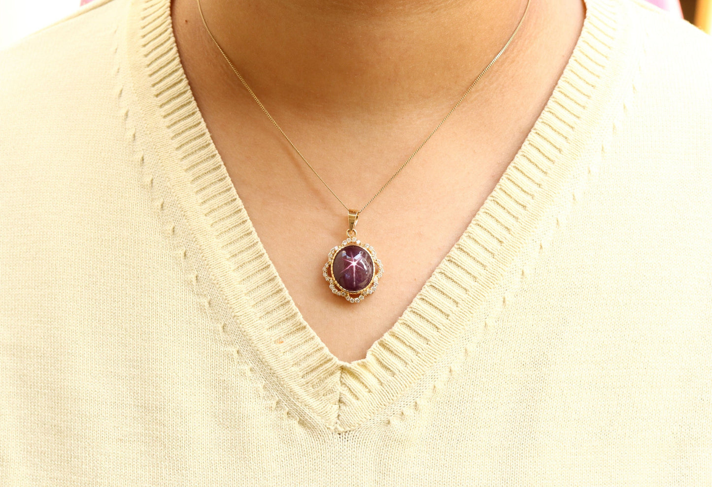 Antique Style Yellow Star Ruby Pendant 14K Gold