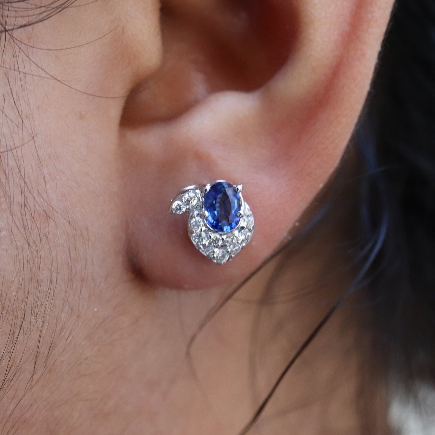 White Studded Blue Sapphire Earring 18K Gold