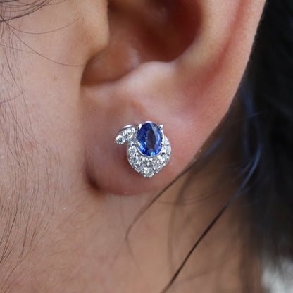 White Studded Blue Sapphire Earring 18K Gold