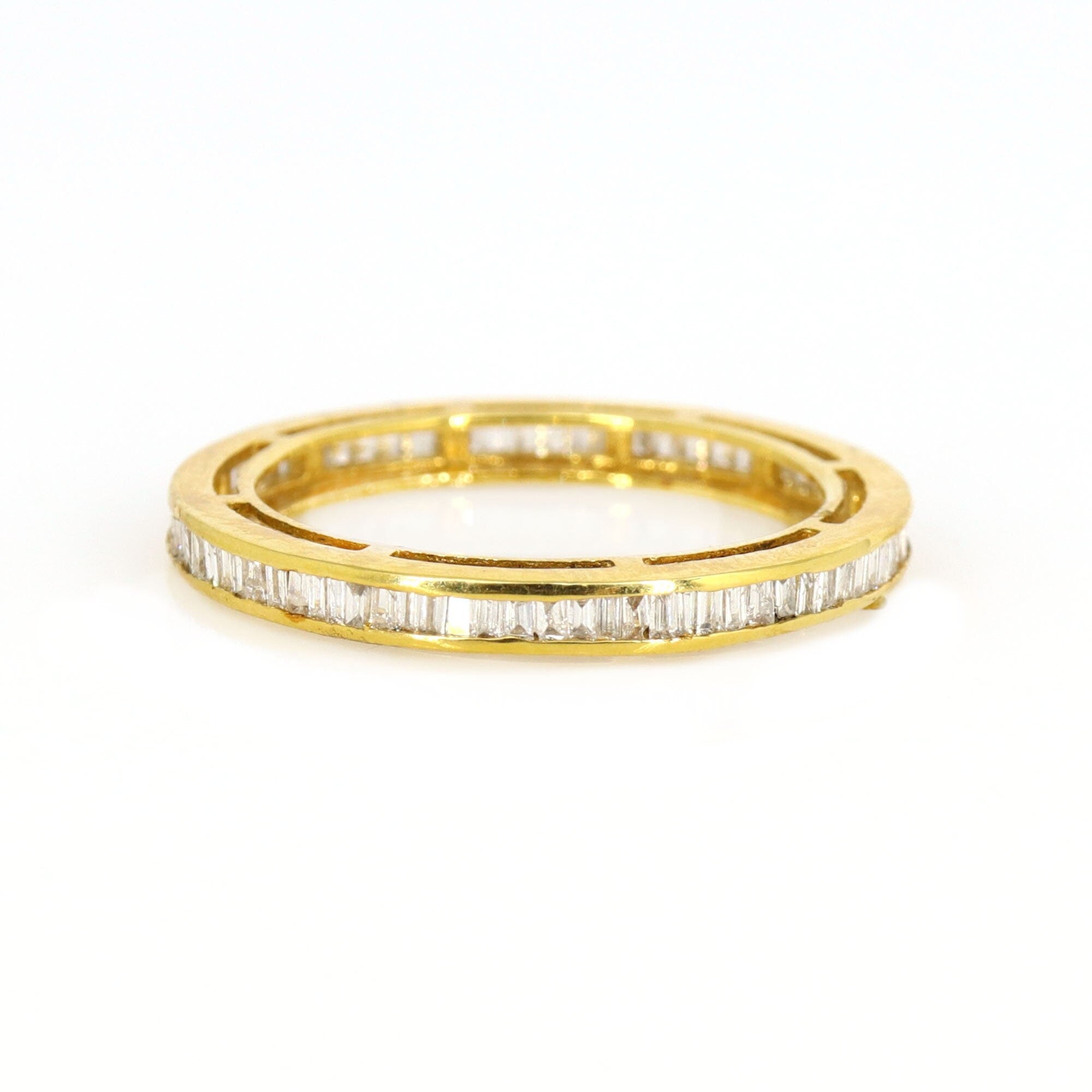 0.65 Carats Full Eternity Tapered Baguette Wedding Band Yellow Eternity Anniversary Band Channel Ring 18K Gold