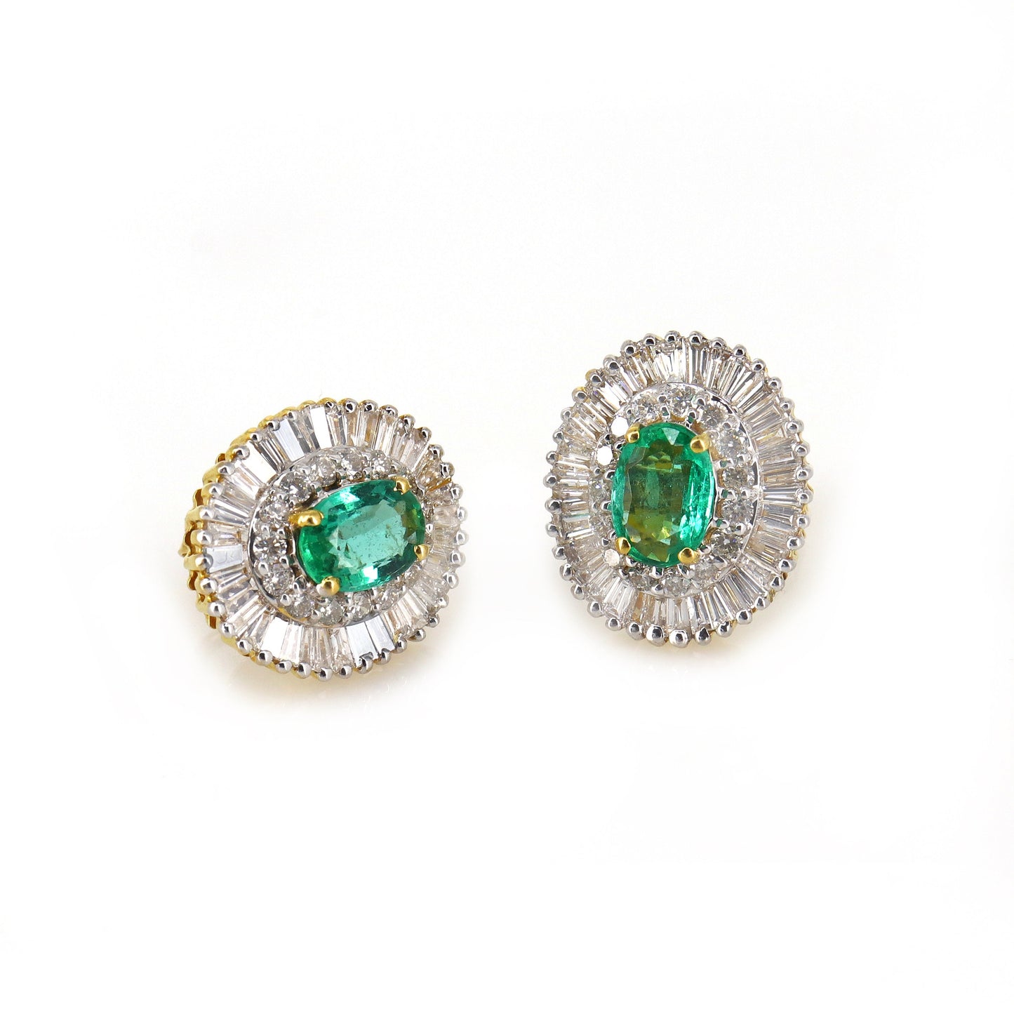 Yellow Studs Oval Cut Emerald & Tapered Baguette Cut Elegant Earring 18K Gold