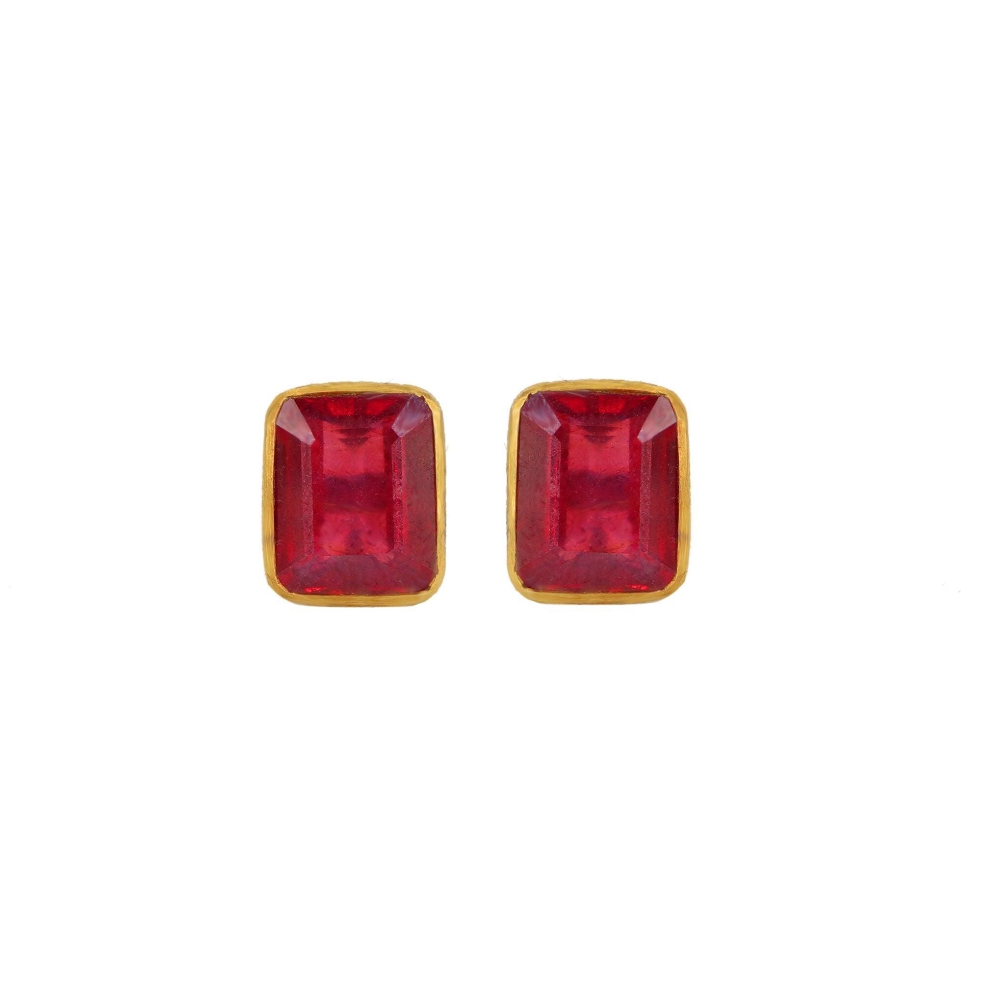 Vintage Ruby Stud Earring 14K Gold