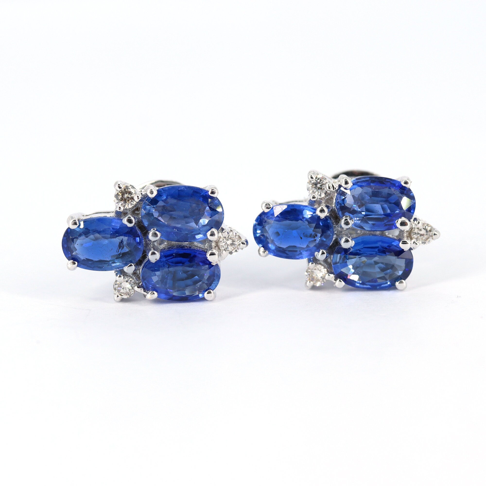 White Studded Blue Sapphire Earring 18K Gold