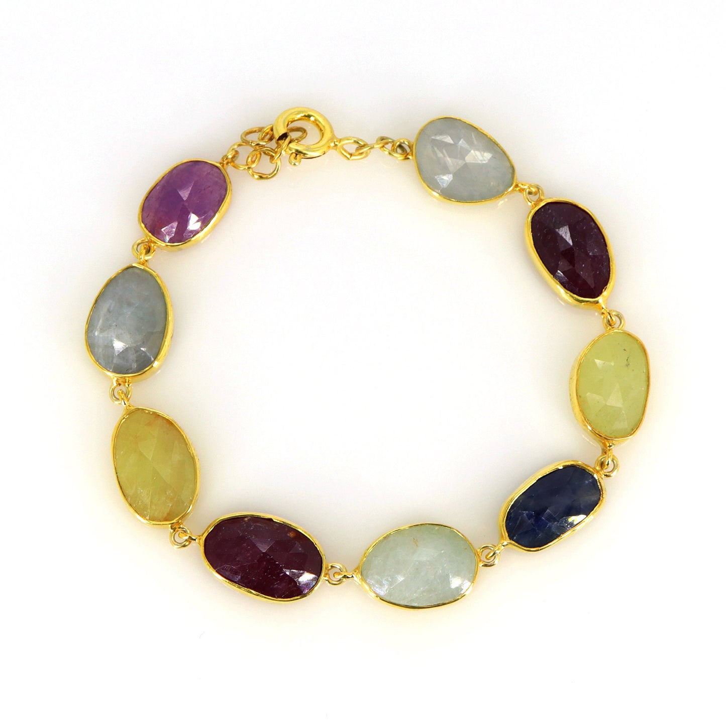 Multi Color Sapphire Gemstone Bracelet Gold