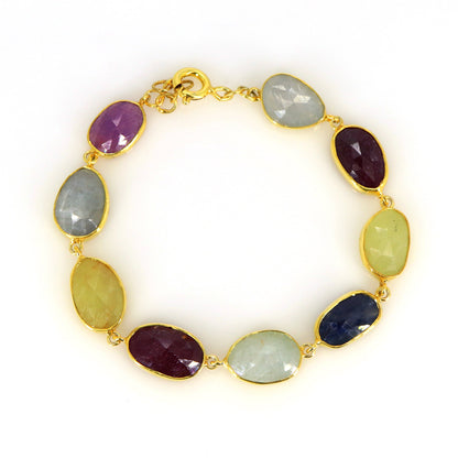 Multi Color Sapphire Gemstone Bracelet Gold
