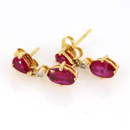 Ruby Studs/ Yellow Dainty Studs/ 15X5.5Mm Size Earring 14K Gold