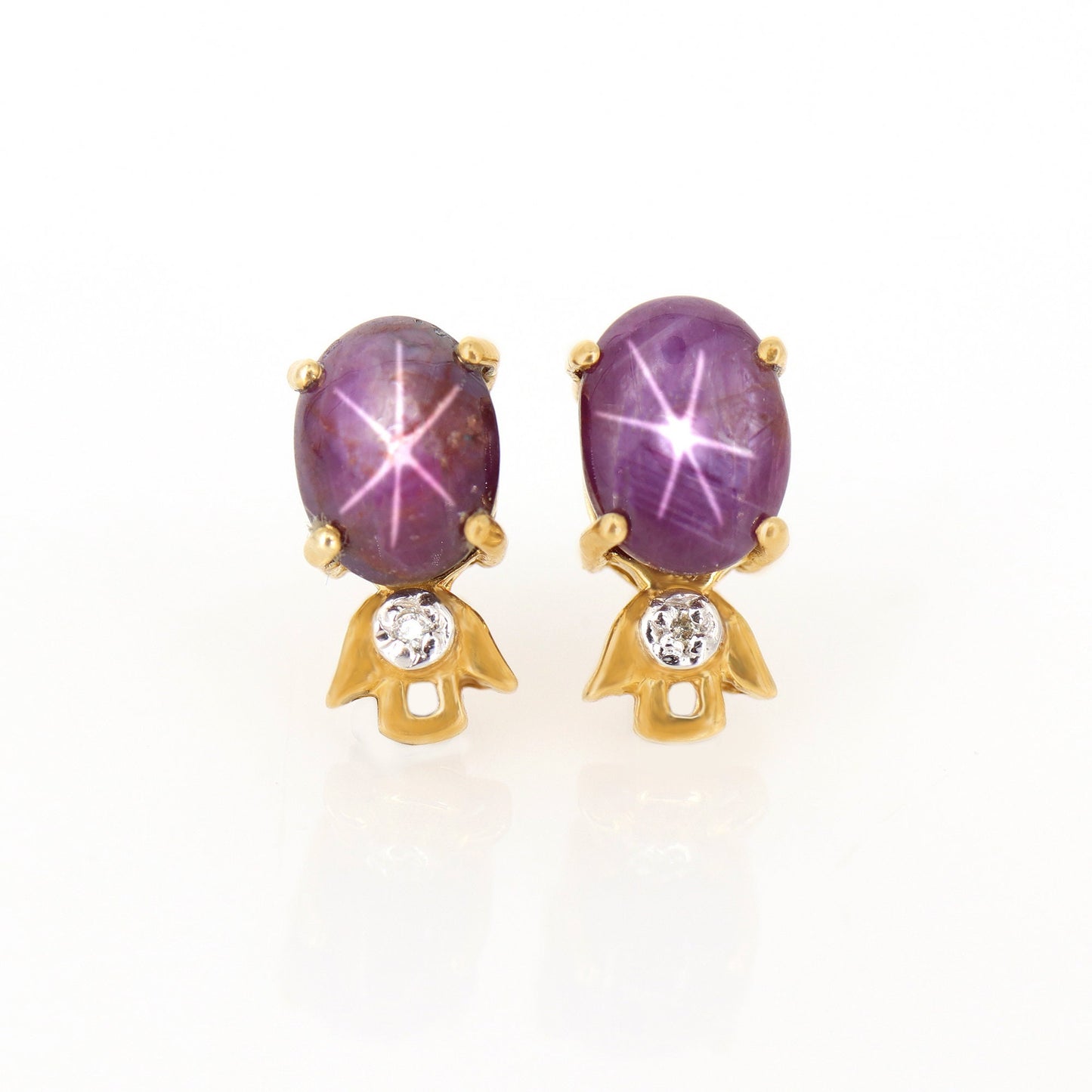 Star Ruby Studs Yellow Earring 14K Gold