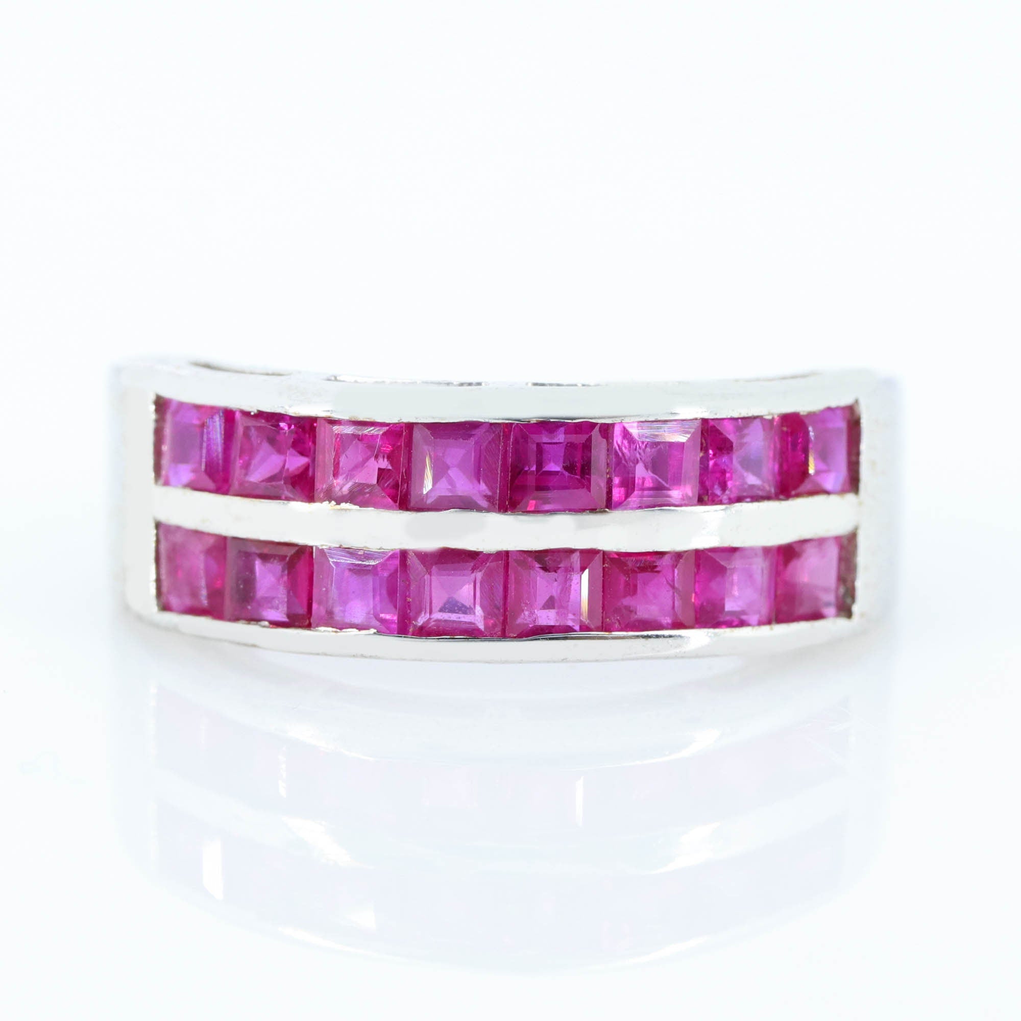 Square Cut Ruby Ring Silver